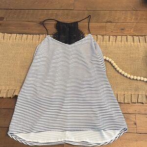 Express Black and White Striped Top with Lace